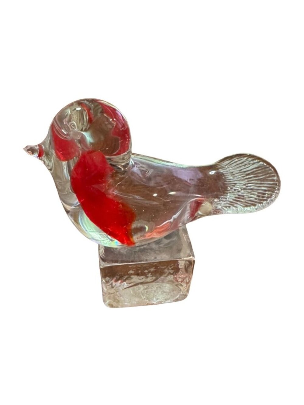 ICET Murano Art Glass Bird on a Ice Cube Handblown Red Robin Paperweight